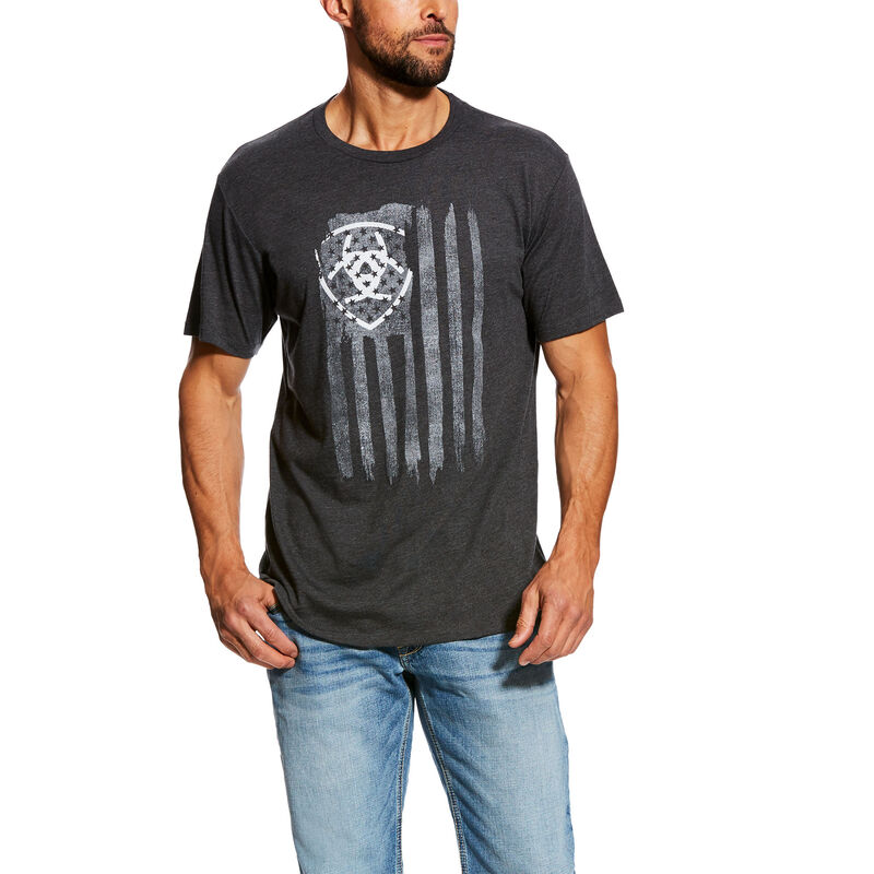 Camisetas Ariat Vertical Flag Negras Hombre - Chile 569-BSZVHJ